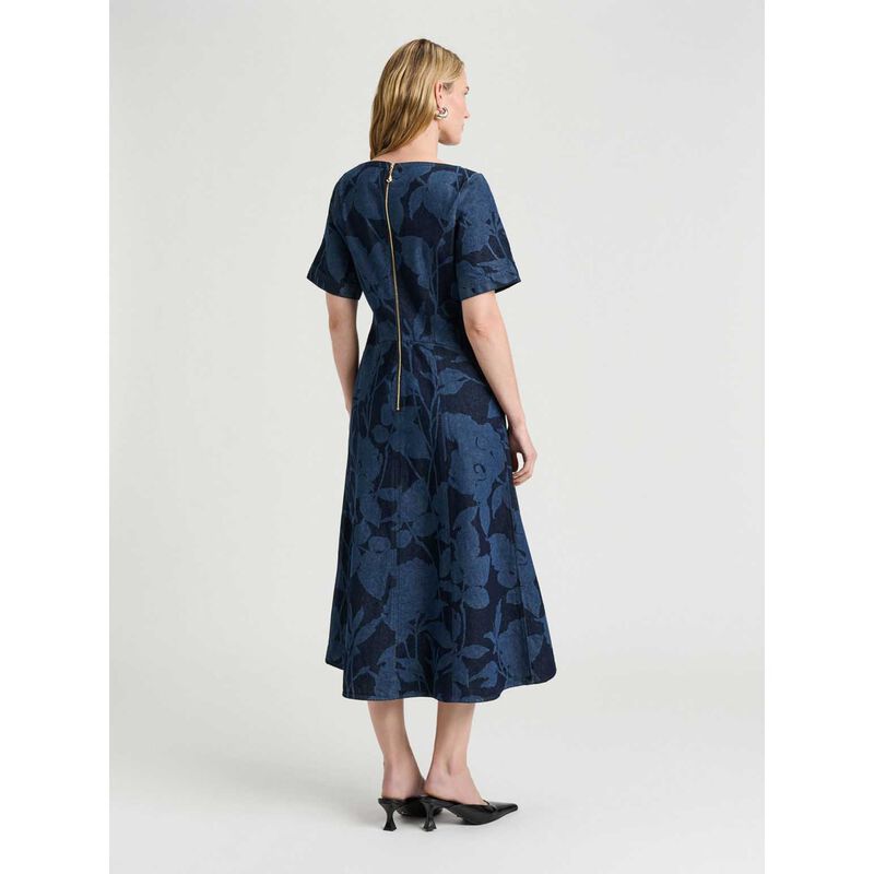 Veronika Maine Shadow Floral Denim Midi Dress image number 1